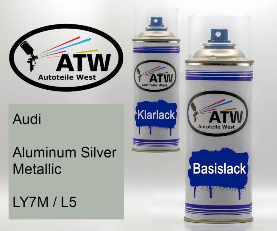 Audi, Aluminum Silver Metallic, LY7M / L5: 400ml Sprühdose + 400ml Klarlack - Set, von ATW Autoteile West.